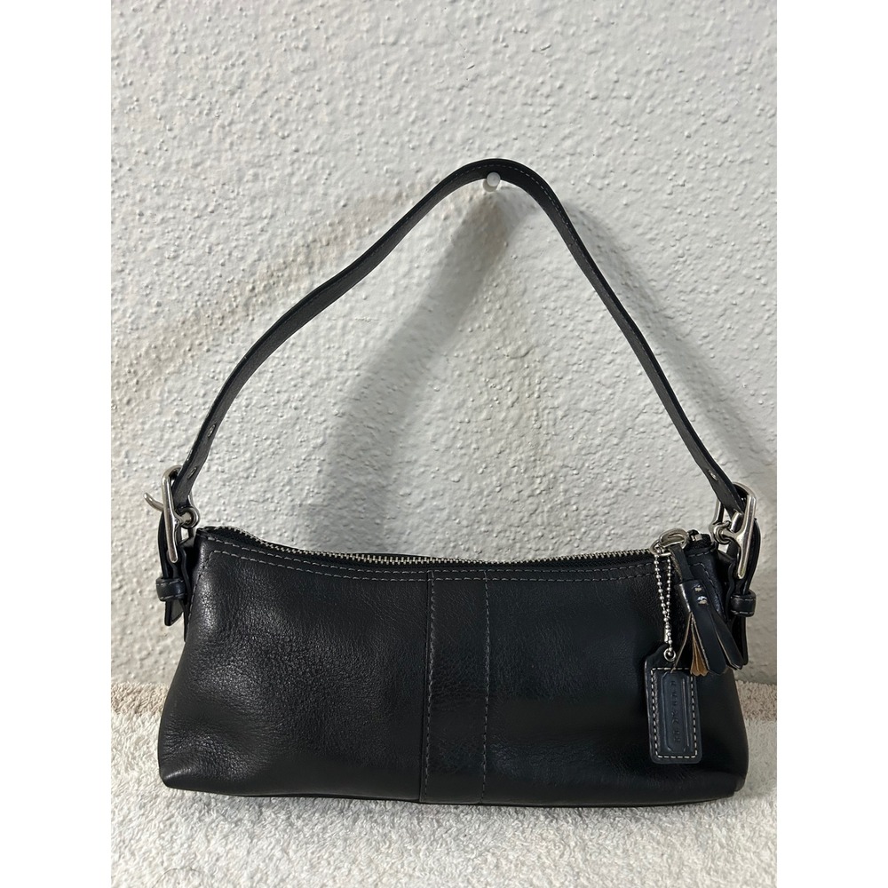Vintage Coach Y2K Black Leather Hampton Demi Baguette Shoulder Bag  Hobo
